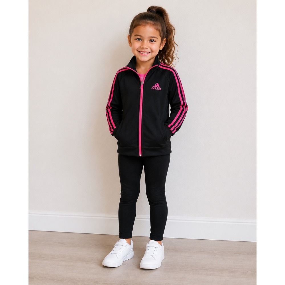 Adidas Girls Black Pink 3-Stripe Full Zip Track Jacket Size 6 AG4279